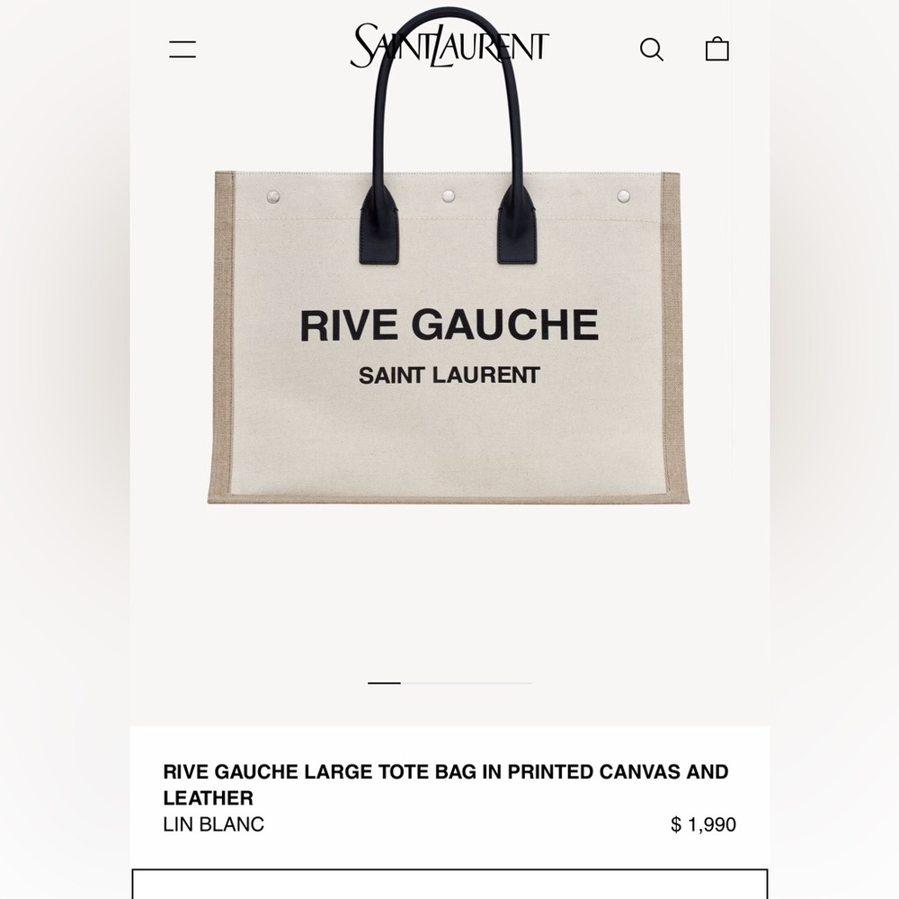 YSL Rive Gauche Large Tote Bag In Printed Canvas And Leather Lin Blanc Like New - Picture 14 of 17